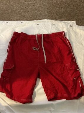 Revolution Red Cargo Swim Shorts with Drawstring Waist